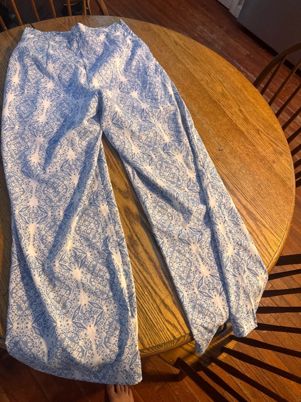 Side Zip Coastal Beach Pants Boating Vacation resort   blue paisley palazzo pant